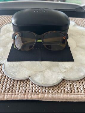 Coach Brown Tortoise Sunglasses with Lime Green and Gold Accents!